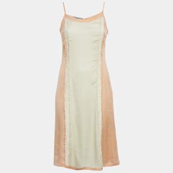 مملوكة مسبقًا Prada Peach/White Lace Inserts Satin Short Dress S