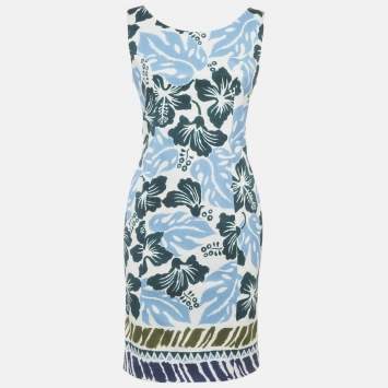 Pre Owned Prada Blue Floral Print Cotton Mini Dress M