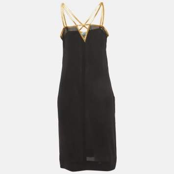 مملوكة مسبقًا Prada Black Leather Trim Silk Mini Dress S