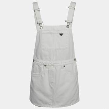 مملوكة مسبقًا فستان دنغري برادا دنيم أبيض بلاك شعار مقاس صغير