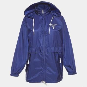 مملوكة مسبقًا Prada Blue Re Nylon Hooded Windbreaker Jacket XS
