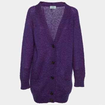 مملوكة مسبقًا Prada Purple Mohair Blend Oversized Cardigan S