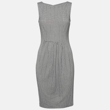 Pre Owned Prada Black/White Stretch Knit Flared Mini Dress S