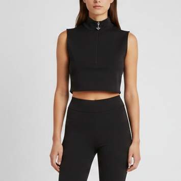 Pre Owned Prada Black Technical Jersey Zip-Up Crop Top M