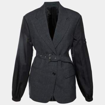 Pre Owned Prada Charcoal Grey/Black Wool and Re-Nylon Single Breasted Blazer M