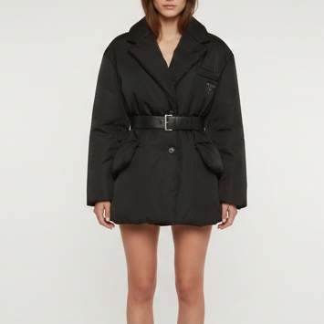 Pre Owned Prada Black Re-Nylon Gabardine Belted Puffer Down Jacket S