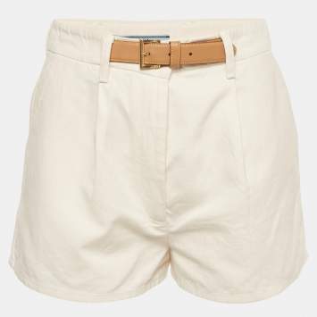 Pre Owned Prada White Canvas Regular Fit Shorts S