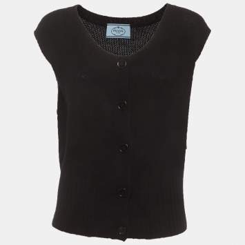 مملوكة مسبقًا Prada Black Cashmere Knit Button-Up Sweater Vest L