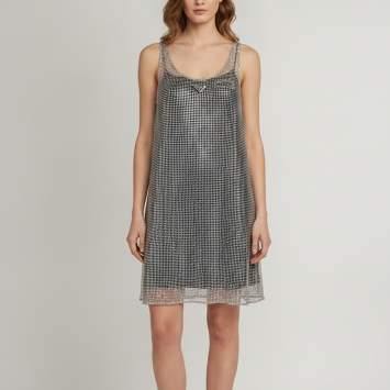 Pre Owned Prada Silver Rhinestone Embellished Mesh Mini Dress S
