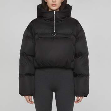 Pre Owned Prada Black Re-Nylon Drawstring Cropped Hoodie S