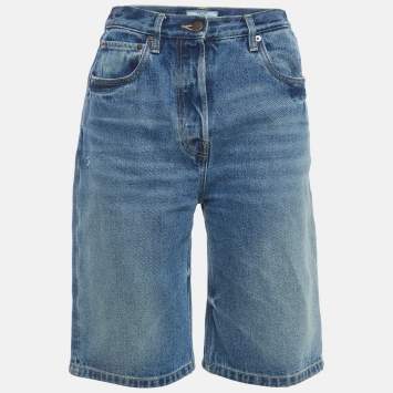 Pre Owned Prada Blue Denim High Waisted Bermuda Shorts S/Waist 28" 