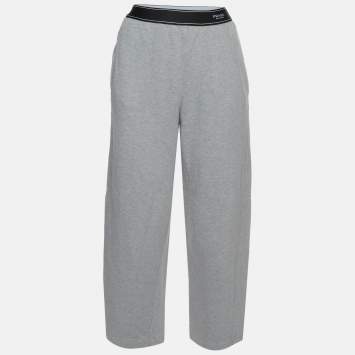 Pre Owned Prada Grey Jersey Logo Band Wide-Leg Joggers S
