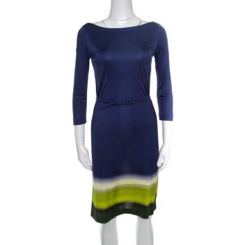 Pre Owned Prada Multicolor Silk Jersey Long Sleeve Belted Dress S
