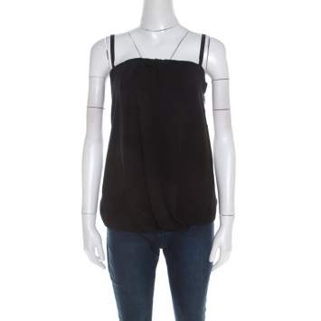 Pre Owned Prada Black Crepe Draped Front Detail Top S  