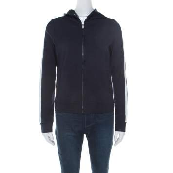 Pre Owned Prada Navy Blue Cotton Knit Zip Front Hooded Jacket M