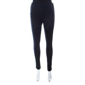 Pre Owned Prada Navy Blue Cotton Stretch Side Stripe Detail Tapered Track Pants M