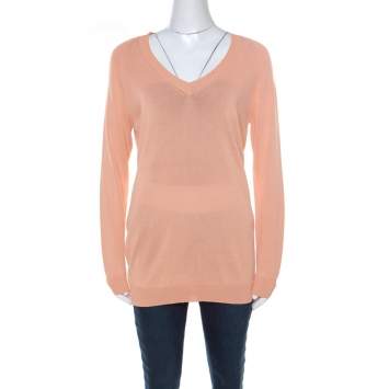 Prada Pastel Orange Knitted V-Neck Loose Pullover S