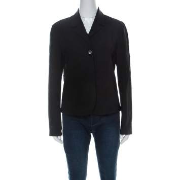Pre Owned Prada Black Stretch Hidden Velcro Closure Detail Blazer M