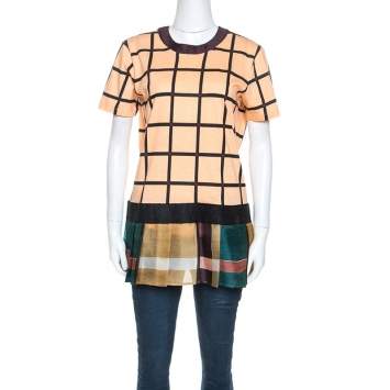 Pre Owned Prada Multicolor Printed Cotton Silk Peplum Detail Tunic Top L