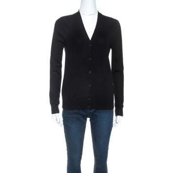 Pre Owned Prada Black Wool Knit Button Front Cardigan XS