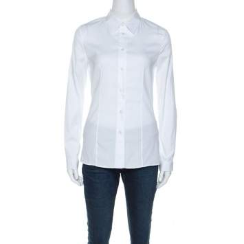 Pre Owned Prada White Stretch Cotton Blend Button Front Fitted Shirt S