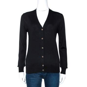 Pre Owned Prada Black Wool Knit Button Front Cardigan XS