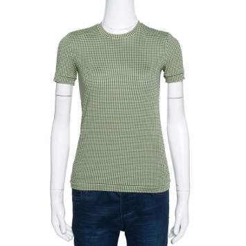 Pre Owned Prada Green & Black Textured Knit Short Sleeve Top S