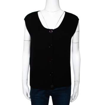 Pre Owned Prada Black Cashmere Knit Button Front Sleeveless Cardigan S
