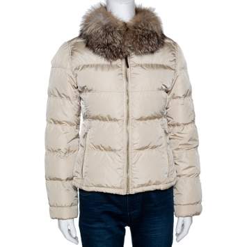 Pre Owned Prada Beige Down Quilted Fur Collared Jacket S