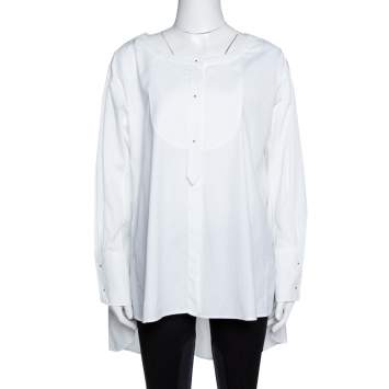 مملوكة مسبقًا Prada White Cotton Button Front Oversized Blouse S