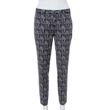 Pre Owned Prada Grey Printed Wool Tapered Trousers S