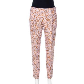 Pre Owned Prada Bicolor Embossed Floral Jacquard Tapered Trousers S