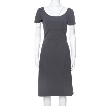 Pre Owned Prada Grey Wool Short Sleeve Sheath Dress S
