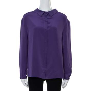Pre Owned Prada Purple Silk Long Sleeve Back Button Blouse M