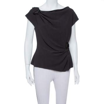 مملوكة مسبقًا Prada Black Crepe Draped Detail Top L