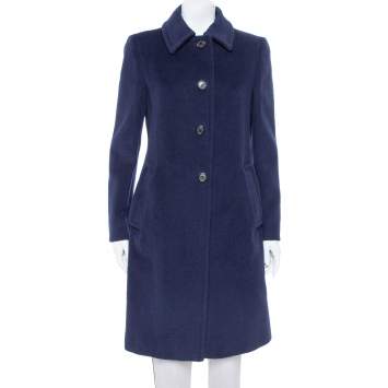 Pre Owned Prada Navy Blue Wool Button Front Coat M