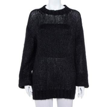 مملوكة مسبقًا Prada Black Wool Oversized Crewneck Sweater M