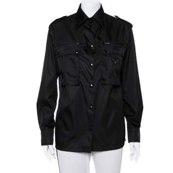 Pre Owned Prada Black Synthetic Front Pocket Detail Military Jacket XS
