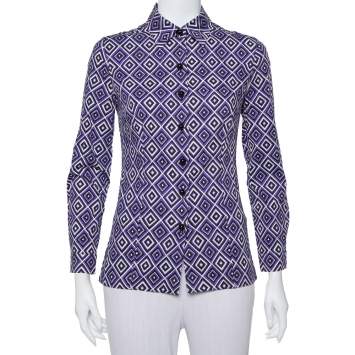 مملوكة مسبقًا Prada Purple Printed Stretch Cotton Fitted Button Front Shirt S