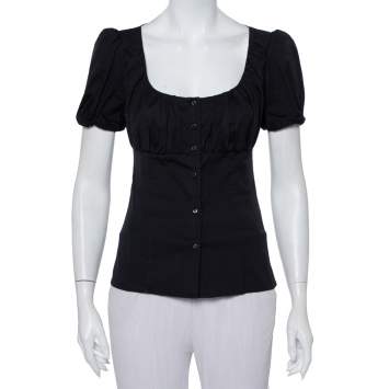 مملوكة مسبقًا Prada Black Cotton Draped Scoop Neck Button Front Shirt S