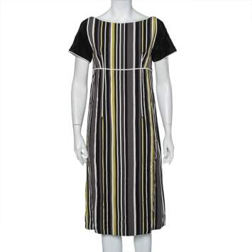 Prada Multicolor Striped Crepe Midi Dress M