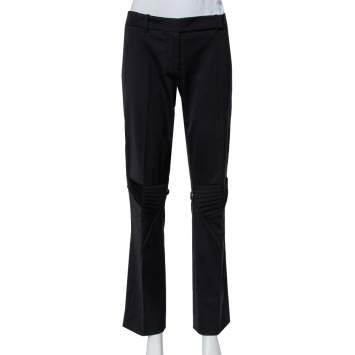 Pre Owned Prada Black Wool Pleated Knee Detail Tapered Leg Trousers M