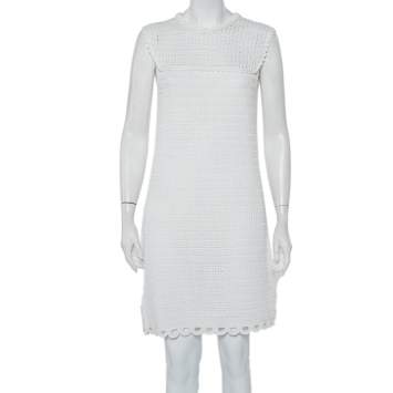 Pre Owned Prada White Crochet Sleeveless Mini Dress M