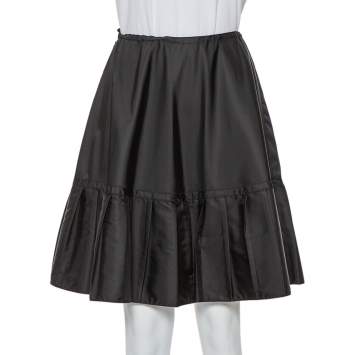 مملوكة مسبقًا Prada Black Synthetic Pleated Detail Mini Skirt S