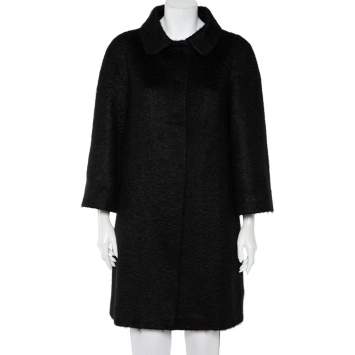 Pre Owned Prada Black Mohair Button Front Coat S
