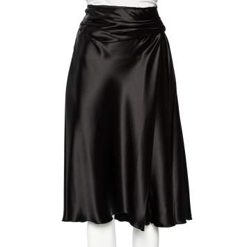 مملوكة مسبقًا Prada Black Sateen Pleated Detail Knee Length Skirt M