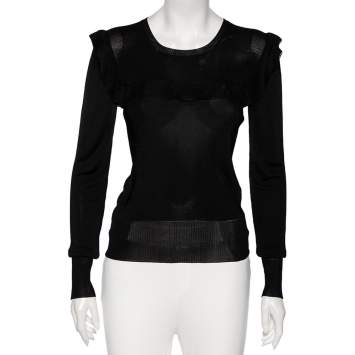 مملوكة مسبقًا Prada Black Jersey Knit Ruffled Detail Long Sleeve Top M