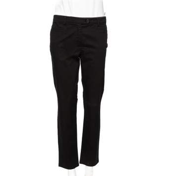Pre Owned Prada Black Cotton Overlap Button Detail Formal Trousers L 