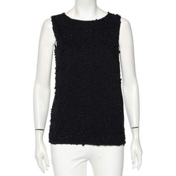مملوكة مسبقًا Prada Navy Blue Cotton Flower Applique Sleeveless Top L 