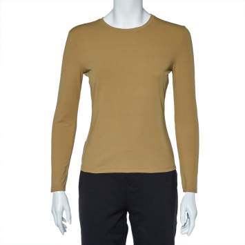 مملوكة مسبقًا Prada Khaki Jersey Back Pocket Detail Long Sleeve Top L